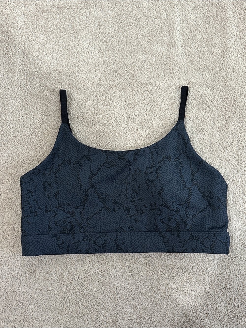 All Fenix charcoal snake-print sports bra with adjustable straps